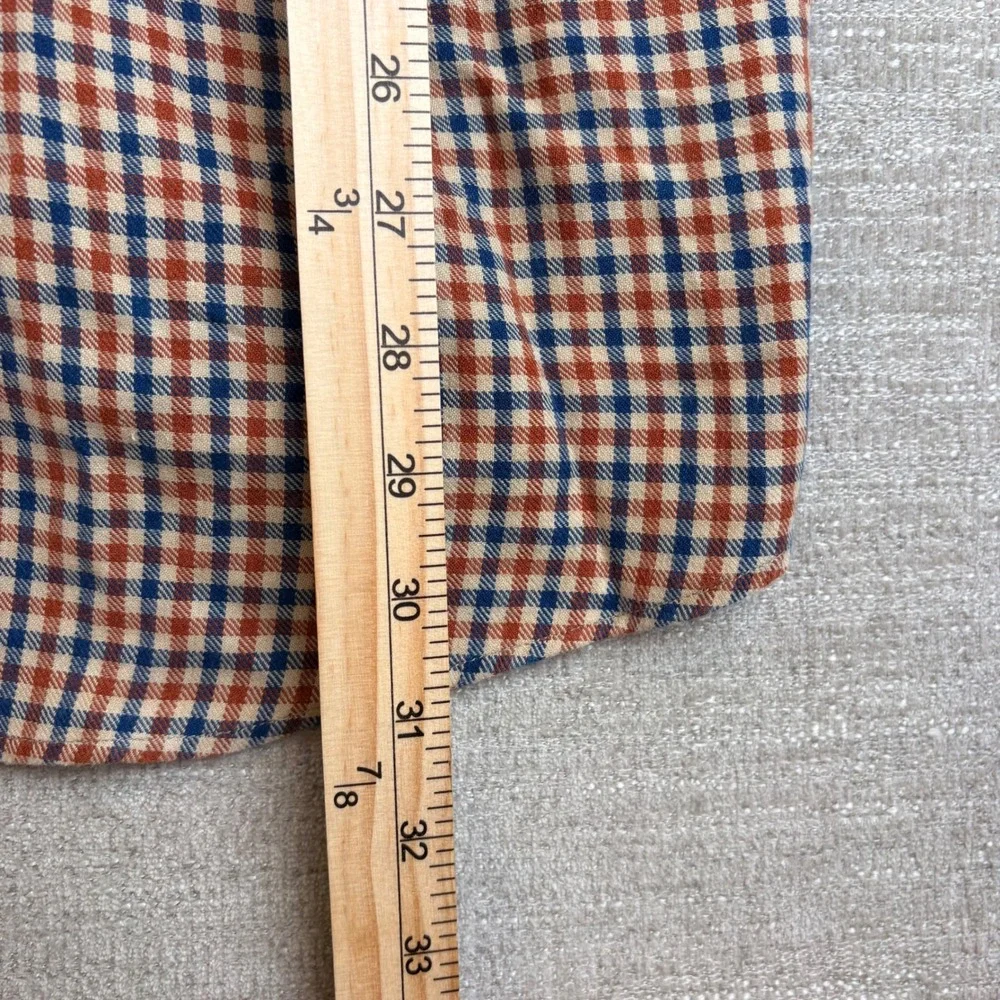 Vintage 90s Orvis Gingham Check Shirt Men XL Orange Blue Cotton Outdoorsy Rugged